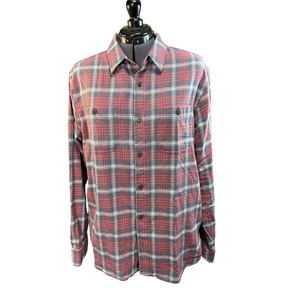 Alesbury Flannel Shirt 100% Cotton Red Grey White Plaid button down Men's Sz M - Picture 1 of 8